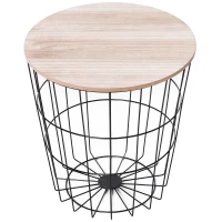 HOMCOM Stolik kawowy ze schowkiem Stolik pomocniczy Stolik nocny Stolik do kanapy metal MDF naturalny(m-7)