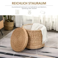 HOMCOM Stołek ze schowkiem Pufa Pojemnik słoma rattan khaki(m-4)