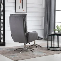 HOMCOM Relaxsessel mit Hocker Fernsehsessel mit Wippenfuntion Stahl Samt Grau+Silber 68 x 74 x 107 cm(m-6)
