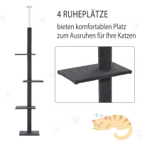 PawHut Kratzbaum Deckenhoch höhenverstellbar Katzenbaum Katzenkratzbaum Katzen Kletterbaum Spanplatte Grau 43 x 27 x 228-260 cm(m-6)