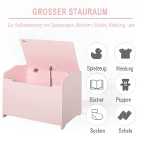 HOMCOM Spielzeugtruhe Kindersitzbank mit Stauraum 2-in-1 Truhenbank Spielzeugkiste Aufbewahrungstruhe 3+ Jahre Kindermöbel Rosa 60 x 30 x 50 cm(m-6)