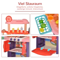 HOMCOM Kinderküche mit Zubehör, 51-Teilige Spielküche Spielzeugküche Kunststoff, Rosa+Violett, 71,5x35x85,5 cm(m-5)