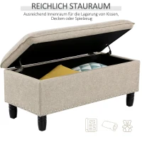 HOMCOM® Polsterbank Sitzbank mit Stauraum Truhenbank Polyester Eukalyptusholz Beige(m-4)