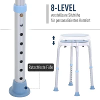 HOMCOM® Taboret Prysznicowy Kąpielowy Obrotowy Antypoślizgowy Regulacja Wysokości Aluminium Niebieski(m-5)