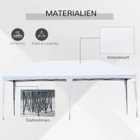 Outsunny Faltpavillon Pop-up Pavillon 6 x 3m Gartenzelt höhenverstellbar UV-schutz mit Tasche Metall-Verstrebungen Weiß(m-4)