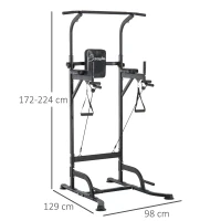 HOMCOM Kraftstation mit Klimmzugstange, Multifunktionale Dip-Station, Trainings-Gerät für Zuhause, Stahl, Schwarz, 129 x 98 x 172–224 cm(m-3)