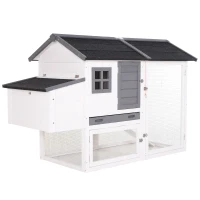 PawHut Hühnerstall mit Nistkasten, Laufstall Auslauf Geflügelstall mit Stange Massivholz Weiß 168 x 80 x 111 cm(m-1)