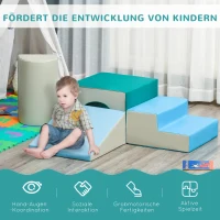 HOMCOM Bausteinset 4er-Set Schaumstoff Bausteine einfache Reinigung weiche Füllung Schaumstoffblöcke für 1-3 Jahre Kinder EPE Hellgrau+Blau+Grün 150 x 50 x 39 cm(m-5)