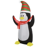 HOMCOM Aufblasbare Pinguin-Figur 2,43 m Weihnachtsdekoration mit Lichtern Weihnachten Dekoration automatisches Aufblasen wetterfest Polyester Weiß+Schwarz+Rot+Grün 130 x 75 x 243 cm(m-1)