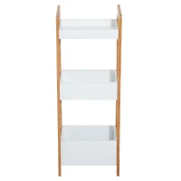 HOMCOM badkamerstelling stelling met mand vrijstaande stelling badkamer stelling bamboe 3 opbergvakken wit(m-1)