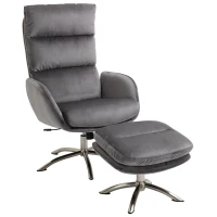 HOMCOM Relaxsessel mit Hocker Fernsehsessel mit Wippenfuntion Stahl Samt Grau+Silber 68 x 74 x 107 cm(m-1)