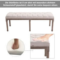HOMCOM® ŁAWKA TAPICEROWANA RETRO GUZIKI WŁÓKNO LNIANE+DREWNO beżowy(m-4)