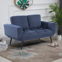 HOMCOM Schlafsofa Klappsofa 2-Sitzer Stoffsofa Bettsofa Sofa mit Schlaffunktion Sofagarnitur Flanell Metall Blau 151 x 75 x 83 cm(m-2)