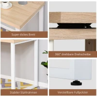HOMCOM Eckschreibtisch Küchentisch L-Formen Schreibtisch mit Ablagen Winkelschreibtisch PC-Tisch Computertisch Bürotisch360° drehbar MDF Eisen Weiß+Eiche 220 x 55 x 76 cm(m-6)