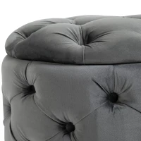 HOMCOM Podnóżek w stylu vintage pufa ze schowkiem stołek z drewna topolowego kolor antracytowy(m-7)