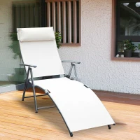 Outsunny ligbank strandbed ligbank voor buiten relax ligbed inklapbaar met kussen strand metaal + stof crèmewit 137 x 63,5 x 100,5 cm | Aosom.nl(m-2)
