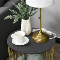 HOMCOM Beistelltisch mit Stauraum, 2er Set, Metall Korb mit Holzdeckel, Nachttisch, Gold, Ø40,7 x 49,5 cm, Ø33,8 x 40,8 cm(m-8)