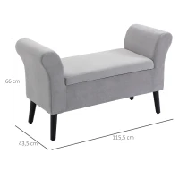 HOMCOM Ottoman Bench with Storage Armrests Chest Bench Modern Entryway Bedroom Living Room Velvet-like Polyester Rubberwood Light Grey 111.5 x 41 x 65 cm(m-3)