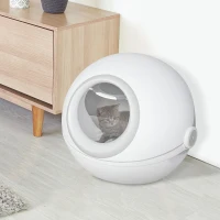 PawHut Katzentoilette mit Deckel Katzentoilette Katzenklo mit Haube Bodenschale Schaufel Flip-Top PP ABS Weiß+Grau 53,5 x 51 x 46,5 cm(m-2)