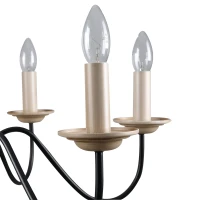 HOMCOM Kronleuchter Hängelampe 6-flammig Pendelleuchte mit Glas königlich traditionell klassisch mit 6 Armen, Stahl, Schwarz+Holzfarbe, 60x60x105 cm(m-5)