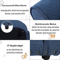 PawHut  Hundecouch Haustiersofa Hundesofa,Hundebett,Hundematte, Katzensofa, Naturholz+Leinen, Dunkelblau, 74 x 41 x 32,5 cm(m-5)