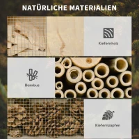 Outsunny Insektenhotel Insektenhaus mit 5 Etagen Metallgitter Bienenhotel aus natürlichen Materialien für Käfer Bienen Wespen und Schmetterlinge Kiefernholz Bambus Metall Naturholz 32 x 12,5 x 57 cm(m-4)