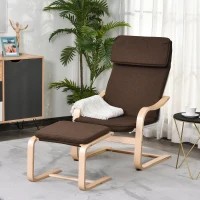 HOMCOM Relaxsessel mit Fußhocker, Ruhesessel mit Armlehne, Relaxstuhl, Leinenbezug Holzgestell Braun 65 x 69 x 98 cm(m-2)