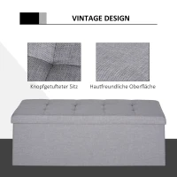 HOMCOM Pufa siedzisko z przestrzenią do przechowywania, skrzynia z podziałką, składana, z tkaniną jutową, pianka, szary, 110 x 38 x 38 cm(m-5)