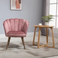 HOMCOM Dining Chair Kitchen Chair Armchair with Backrest Living Room Chair Polyester Rubberwood Pink 66 x 66 x 78.5 cm(m-5)
