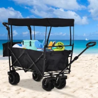 DURHAND® Bollerwagen Handwagen Gartenwagen mit Dach Faltbar extra Staubox Oxford Schwarz(m-2)