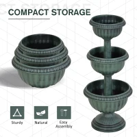 Outsunny 3-tier Chelsea Planter Flowers Display Fountain Stable Base Outdoor Garden Flower Pot Patio Balcony Indoors Green(m-4)