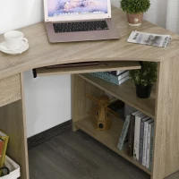 HOMCOM Eckschreibtisch mit 2 Ablageflächen L-förmiger Schreibtisch Computertisch mit Tastaturablage Schublade CPU-Ständer E1-Spanplatte Naturholz 120 x 70 x 75 cm(m-8)