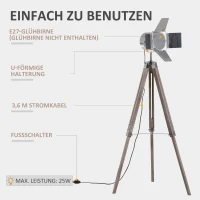 HOMCOM vloerlamp in hoogte verstelbare driepoot staande lamp leeslamp stalamp E14(m-6)