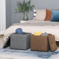 HOMCOM Sitzhocker mit Stauraum, Fußhocker, Polsterhocker, abnehmbarer Deckel, Bezug in Leinenoptik, 42 x 42 x 41 cm, Braun(m-6)