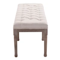 HOMCOM® ŁAWKA TAPICEROWANA RETRO GUZIKI WŁÓKNO LNIANE+DREWNO beżowy(m-7)