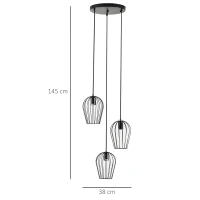 Lampa wisząca HOMCOM nowoczesne, geometryczne lampy wiszące, żyrandol, metal, kolor czarny Ø38 x wys. 145 cm(m-3)