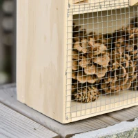 Outsunny Insektenhotel Insektenhaus mit 5 Etagen Metallgitter Bienenhotel aus natürlichen Materialien für Käfer Bienen Wespen und Schmetterlinge Kiefernholz Bambus Metall Naturholz 32 x 12,5 x 57 cm(m-8)