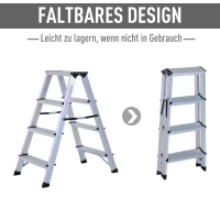 HOMCOM Trittleiter 4 Stufen | Aluminium | 81 x 42 x 72 cm | Silber(m-4)