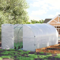 Outsunny Walk-in Polytunnel Greenhouse Garden Planting Shed Clear PE Cover 25mm Diameter Galvanised Steel Frame, 4L x 3W x 2Hm(m-11)