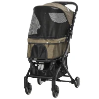 PawHut Hundewagen Hundebuggy Buggy für Hunde und Katzen Haustierwagen mit Klappfunktion Einkaufstasche Alu Braun 80 x 53 x 101 cm(m-1)