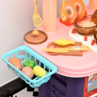 HOMCOM Kinderküche mit Zubehör, 51-Teilige Spielküche Spielzeugküche Kunststoff, Rosa+Violett, 71,5x35x85,5 cm(m-8)