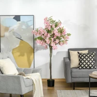 HOMCOM sztuczne rośliny w doniczce 150 cm sztuczne drzewo sznurkowe drzewo różowe kwiaty(m-2)