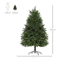 HOMCOM Künstlicher Weihnachtsbaum 1,5 m Christbaum Tannenbaum 1211 Äste Metallfuß PVC PE Grün Ø110 x 150H cm(m-3)