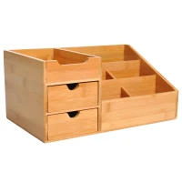 HOMCOM® ORGANIZER NA BIURKO POJEMNIK Z 2 SZUFLADAMI naturalny L33 x 20,5 x 15,5 cm (DxSxW)(m-1)