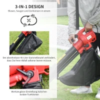 Outsunny 3-In-1 Elektro Laubsauger Laubbläser 3000 W Elektro-Vakuumgebläse Elektro-Laubbläser Gartenblattgebläse mit 45-Liter Fangsack Kunststoff Rot+Schwarz 118 x 17 x 34 cm(m-6)