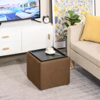 HOMCOM Sitzhocker mit Stauraum, Fußhocker, Polsterhocker, abnehmbarer Deckel, Bezug in Leinenoptik, 42 x 42 x 41 cm, Braun(m-4)