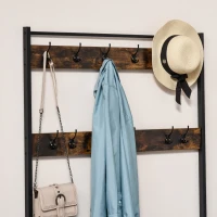 Wieszak na ubrania HOMCOM z 12 haczykami i półkami na buty wieszak ścienny stalowy brązowy+czarny 100 x 40 x 184 cm(m-8)