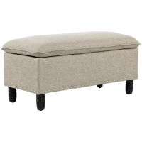HOMCOM® Polsterbank Sitzbank mit Stauraum Truhenbank Polyester Eukalyptusholz Beige(m-1)