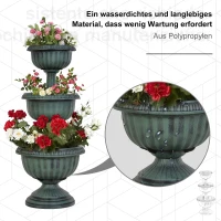 Outsunny Blumenschale, Pflanzgefäß, Blumenständer mit 3 runde Pflanzschalen,dreistufige, Blumensäule,Vintage Grün, ø43 x 98,5 cm(m-4)