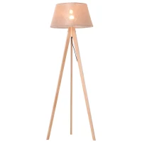 HOMCOM Stehlampe Tripod Schlafzimmer Standleuchte Stehleuchte 40 W Skandinavisch Holz + Leinen natur + beige 52 x 52 x 146 cm(m-1)